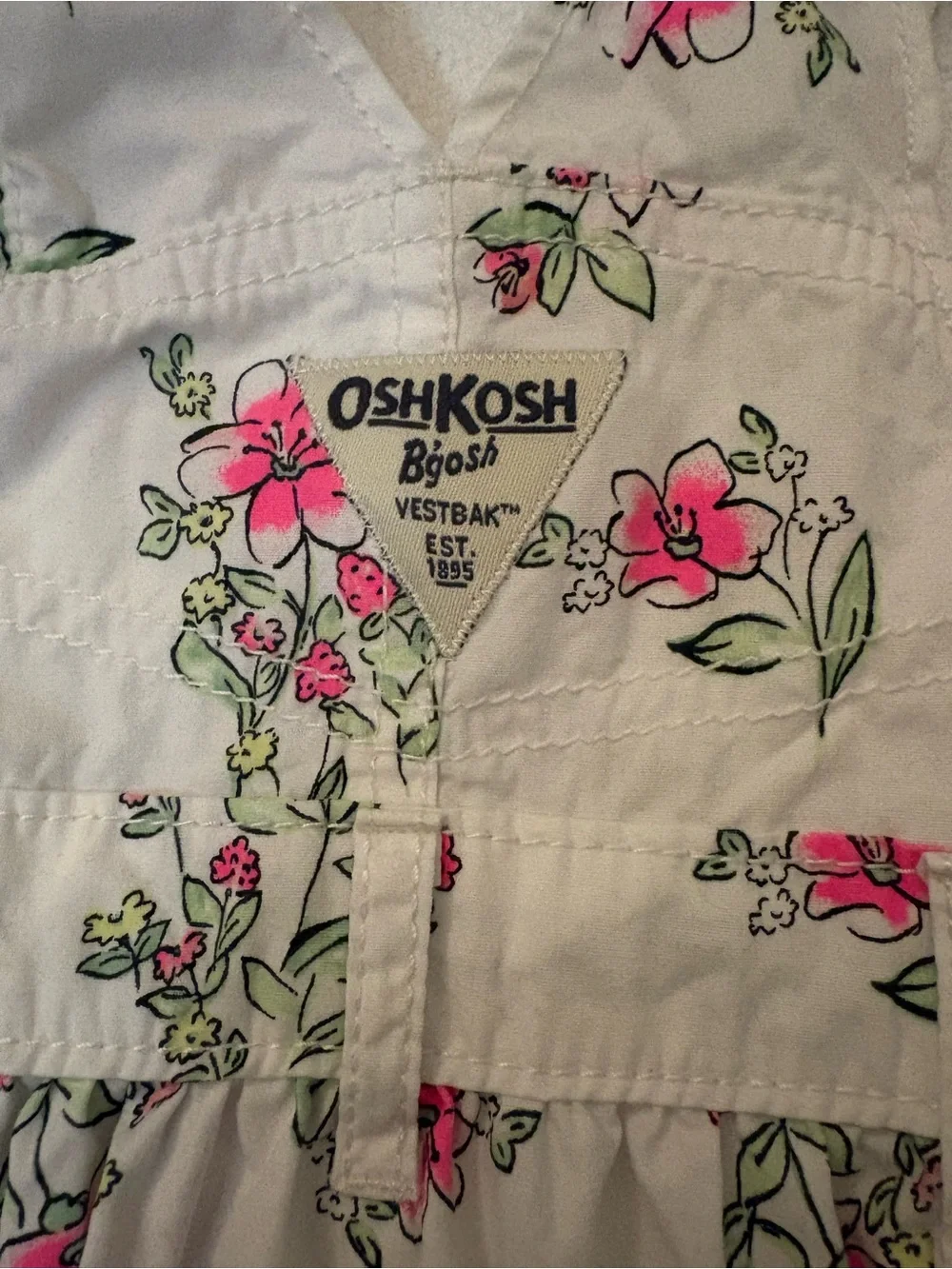 OshKosh B'gosh White Floral Pink Overall Dress
